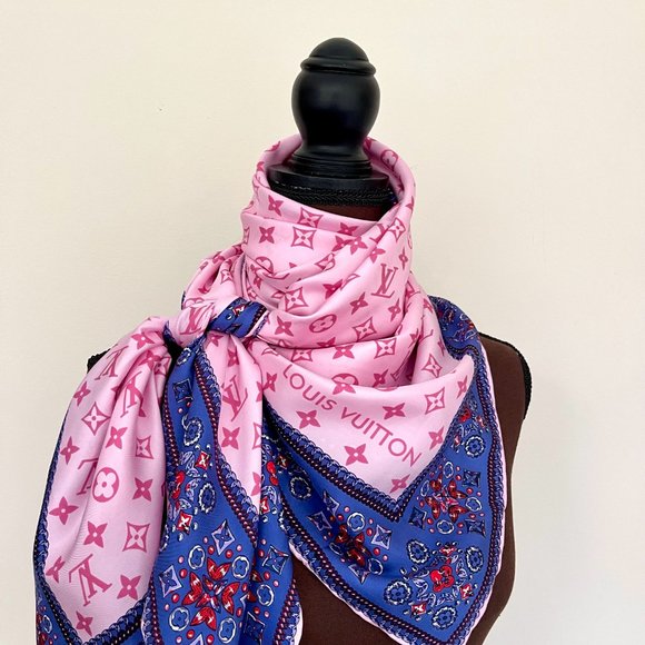 Louis Vuitton Wrap Monogram Logo Oversize Square Barbie Pink Silk Scarf - Picture 15 of 15